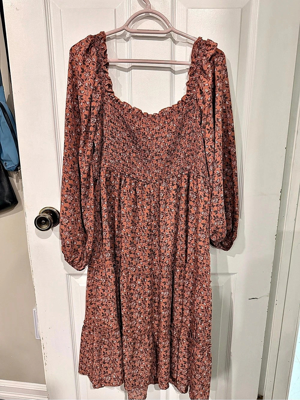 MUJI Floral Mini Dress in Brown & Pink Like New